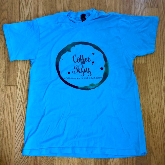 Tultex Tops - 4/$25 -Coffee & Jesus Blue T-shirt @hiswordsispeak